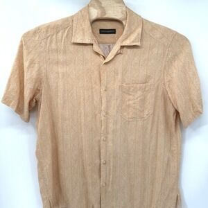 Jhane Barnes Button Up Shirt Men XL Orange Textured Linen Blend Short Sleeve